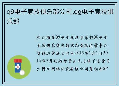 q9电子竞技俱乐部公司,qg电子竞技俱乐部