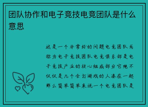 团队协作和电子竞技电竞团队是什么意思